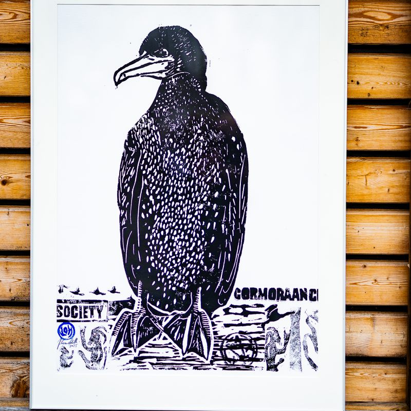 Linolschnitt Cormoraan Society Einzelstück 50x70